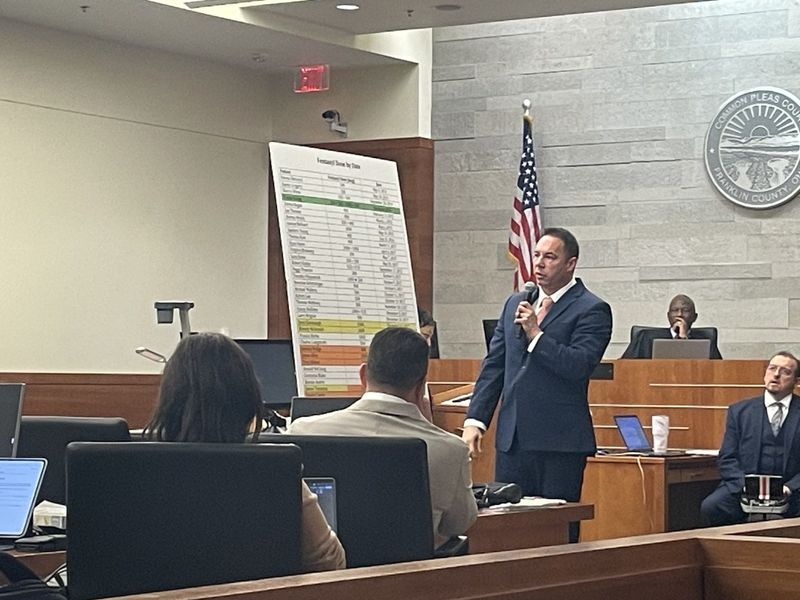 Former doctor William Husel goes over a chart of patients he treated while at the Mount Carmel West intensive care unit. Husel is suing the hospital, its parent company and former CEO for defamation.
