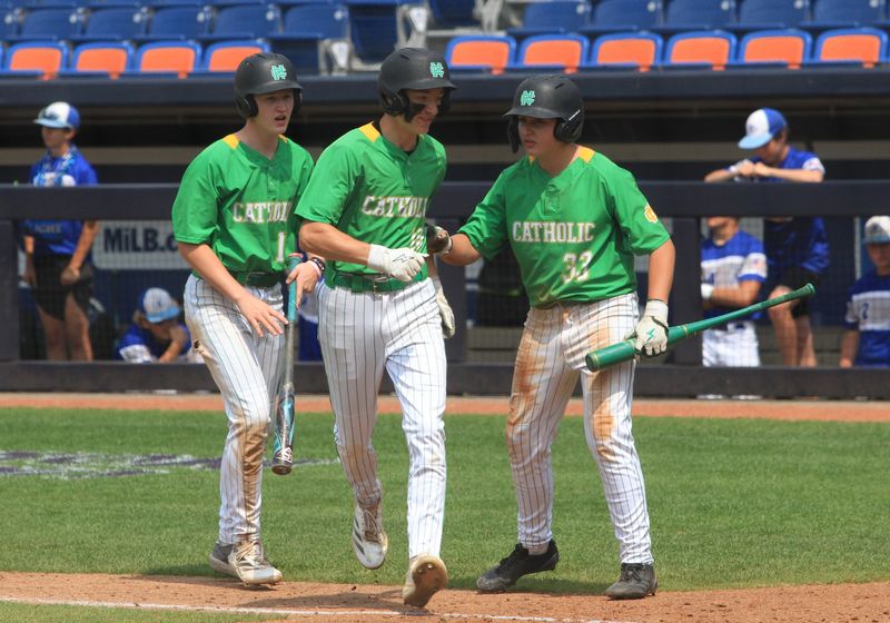 Newark Catholic beats Tiffin Calvert 6-4 in a Division VII state semifinal at Canal Park on June 12, 2025.