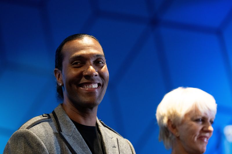 Cincinnati Bengal T.J. Houshmandzadeh smiles during the FanDuel Sportsbook at Belterra Park Cincinnati Grand Opening at Belterra Park in Cincinnati on Thursday, Jan. 12, 2023.

Fanduel Sportsbook At Belterra Park