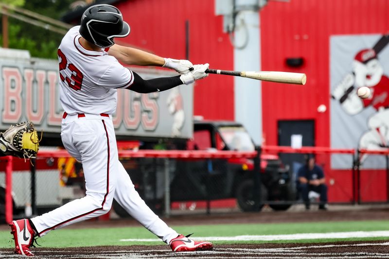 Caden Coblentz singles here in the first inning for Hiland.