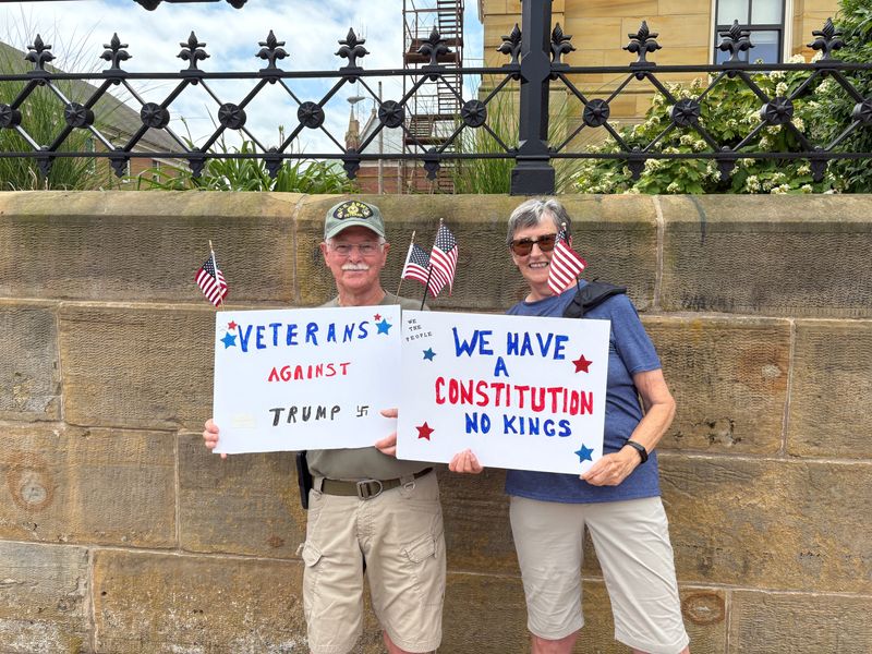 Protesters at the No Kings protest in Downtown Lancaster on June 14, 2025