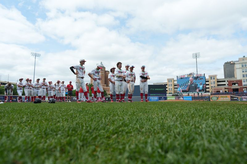 The Hiland Hawks celebrate their win over the Lake Center Christian Tigers, during an OHSAA DVI State Baseball Tournament Championship game, at Canal Park, in Akron, OH, June 15, 2025.