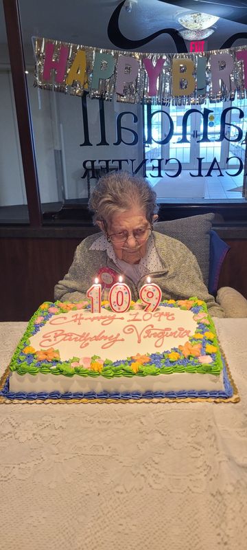 Virginia Althouse blows out the candles on her birthday cake Saturday, June 14, 2025, at Crandall Medical Center in Sebring. She, who was born June 12, 1916, turned 109 this year.