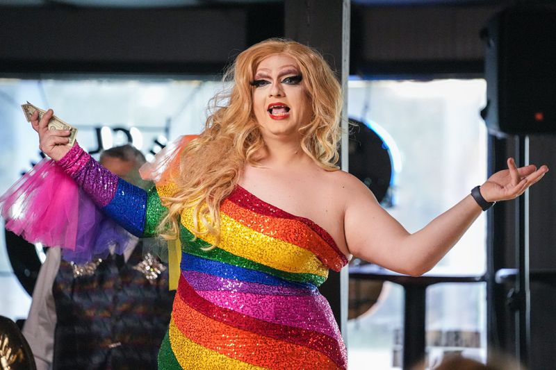 Karina Lee Phoenix performs a set during the charity portion of the Drag Me to the Hideout Pride Party in Walton, Kentucky, on Saturday, June 14th, 2025.