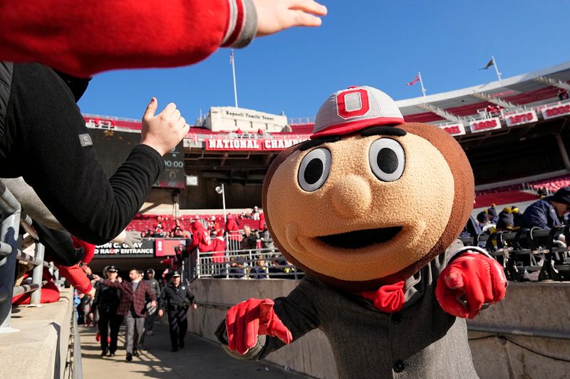 Ohio State Buckeyes mascot Brutus arrives prior to the NCAA football game against the Michigan Wolverines at Ohio Stadium in Columbus on Saturday, Nov. 30, 2024.