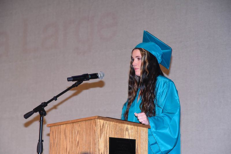 Bryanna Large speaks at the Buckeye Community School-Marion graduation ceremony on June 3 at the Marion Palace Theater. There were 180 graduates.