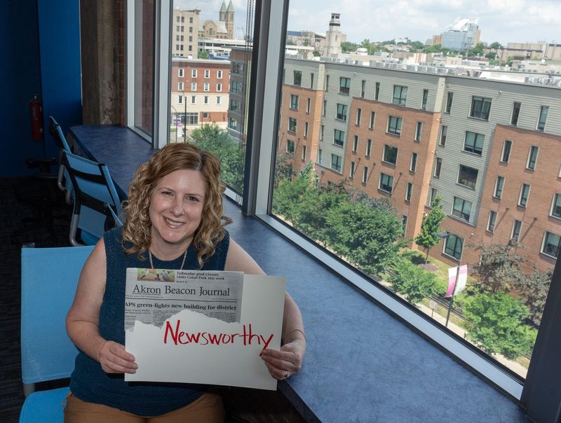 Akron Beacon Journal editor Cheryl Powell-Fuller and reporter Stephanie Warsmith with their words, Newsworthy and Blimpalicous, on June 25.