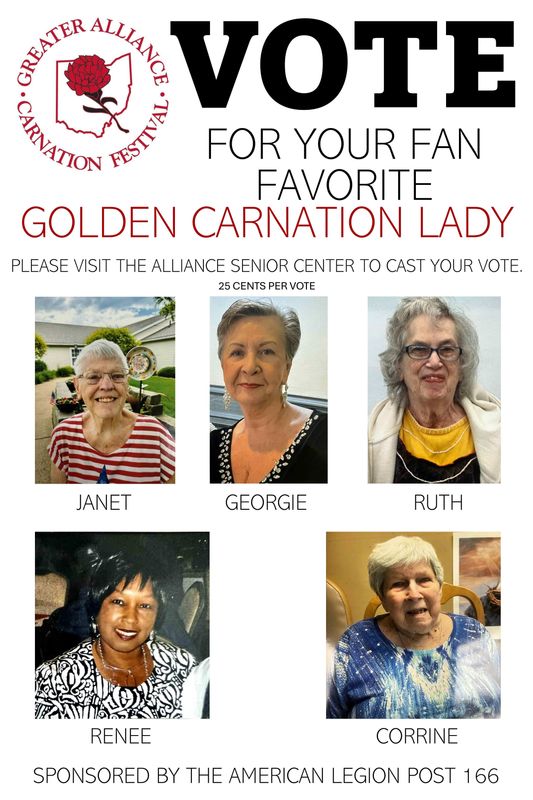 Candidates in the Greater Alliance Carnation Festival's Golden Carnation Lady are, top row from left, Janet Moser, Georgie Washington and Ruth Sundberg; and, bottom row from left, Renee Thomas and Corrine Hirvela. Missing is MaryAnn Benson.