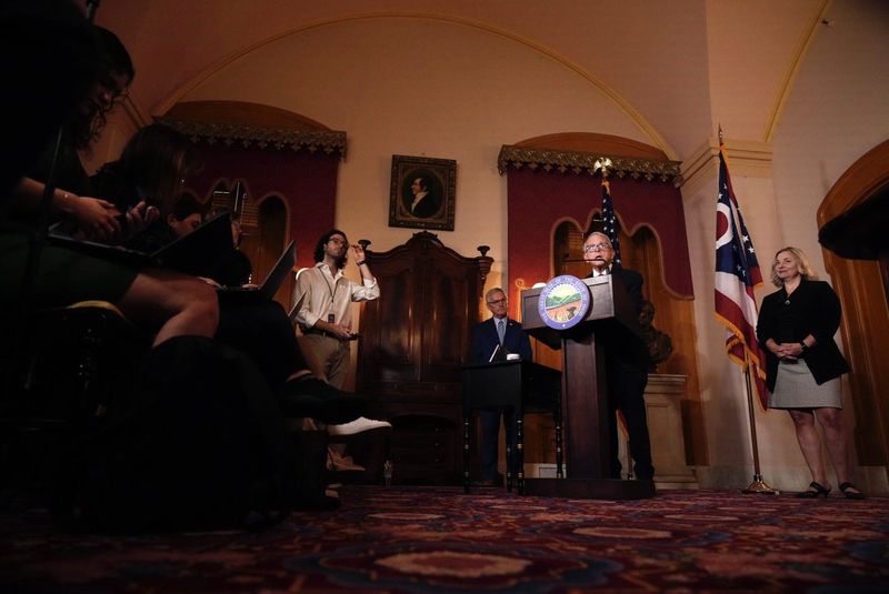 Ohio Gov. Mike DeWine defended his budget vetoes on July 1, saying they are in the best interest of the state.