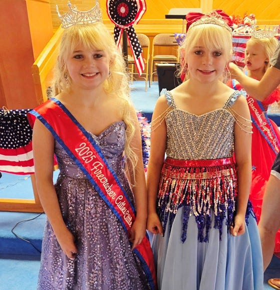 Twin sisters Mia Jay Lanning and Macie Lee Lanning took home top awards as the Little Miss winner and Spirit Award winner at the 2025 Port Clinton Firecracker Cuties contest.