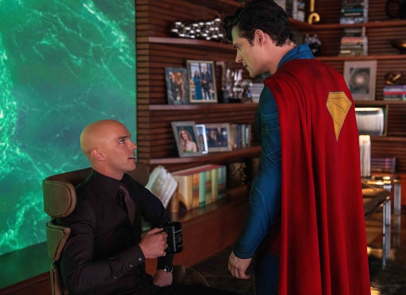 Nicholas Hoult as Lex Luthor and David Corenswet as Superman in Warner Bros. Pictures’ “Superman."