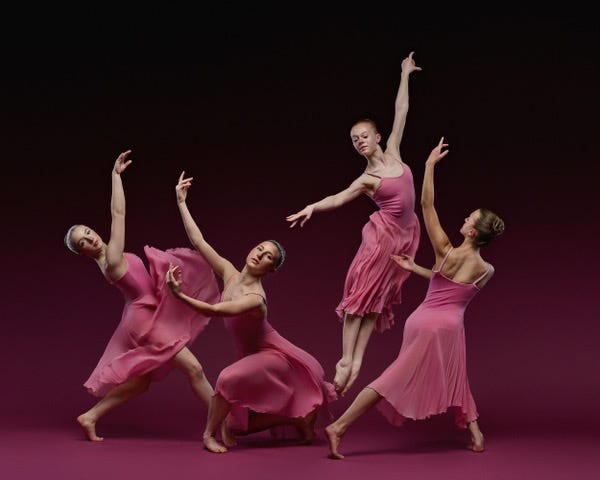 Canton Ballet Co. dancers, from left, include Madison Fabek, Paxton Stedman, Ashley Wood and Lucy Deuble.
