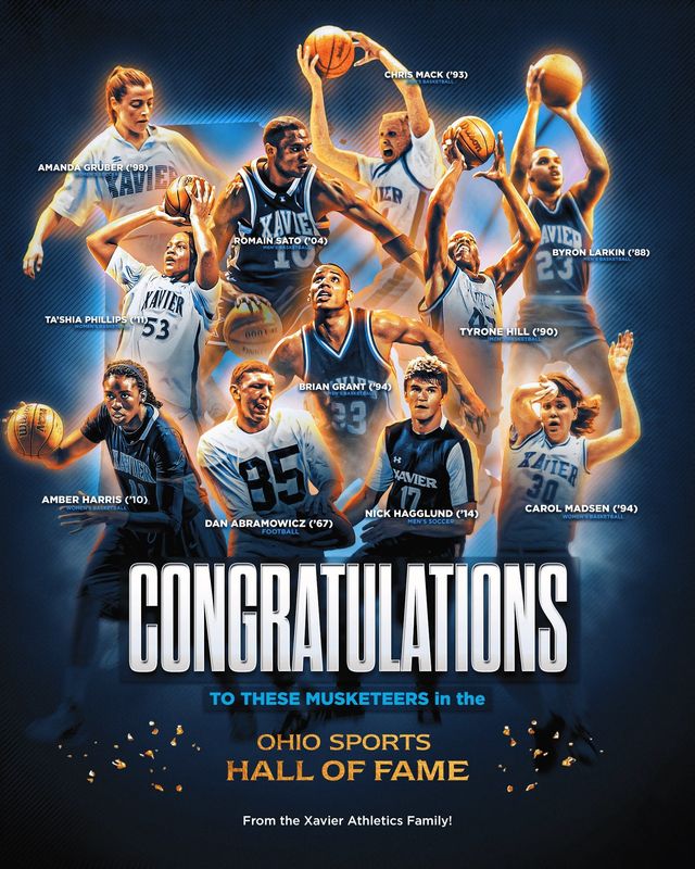 The Ohio Sports Hall of Fame will formally introduce 10 former Xavier University Musketeers in the 2025 induction class on Saturday, July 26.