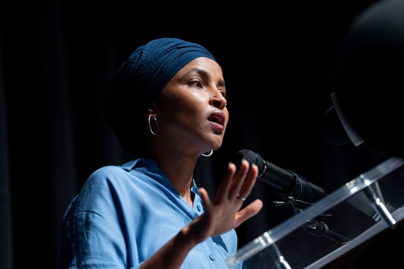 U.S. Rep. Ilhan Omar, D-Minnesota, addresses a town hall in Antioch, Tennessee, on July 12, 2025.