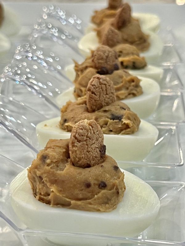 Chocolate chip cookie dough sits atop a hard-cooked egg white as this year's Ohio Poultry Association's featured deviled egg for the 2025 Ohio State Fair.
