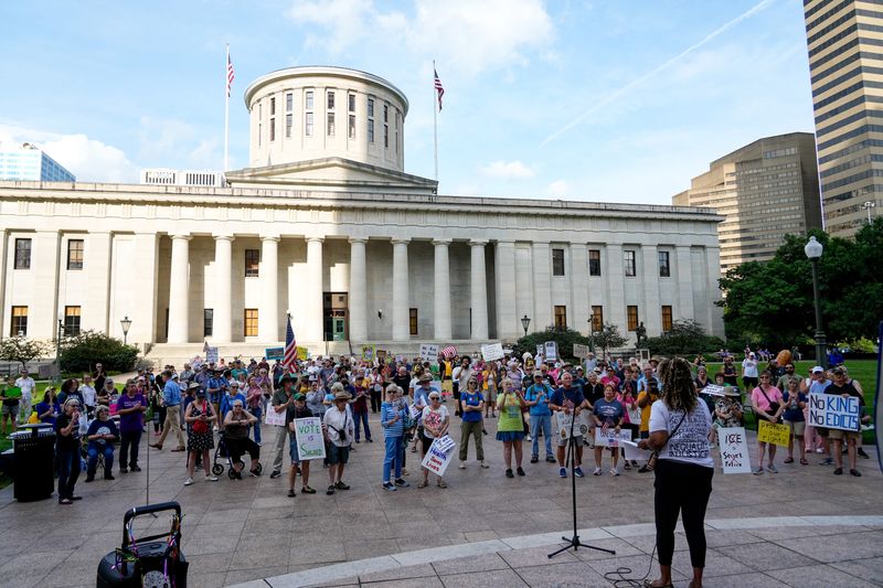 Protesters frequently gather in front of the Ohio Statehouse.