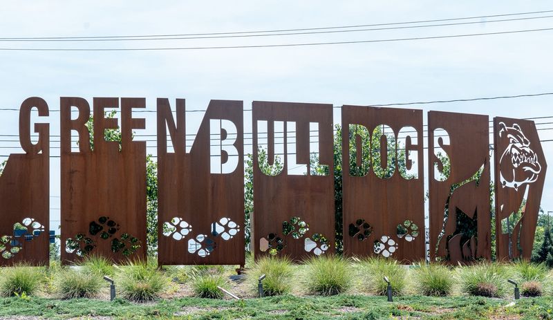 Green Bulldog sign at the Massillon and Boettler road roundabout on Tuesday, July 22.