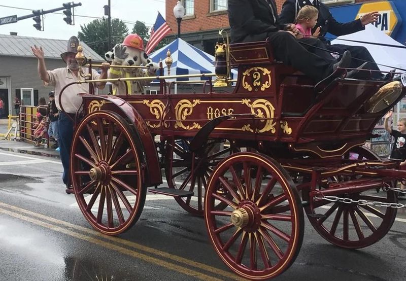 This 1893 Bucyrus hose wagon, built by the Michigan Fire Ladder and Engine Co. of Grand Rapids, Michigan, is shown during an event in Medina.