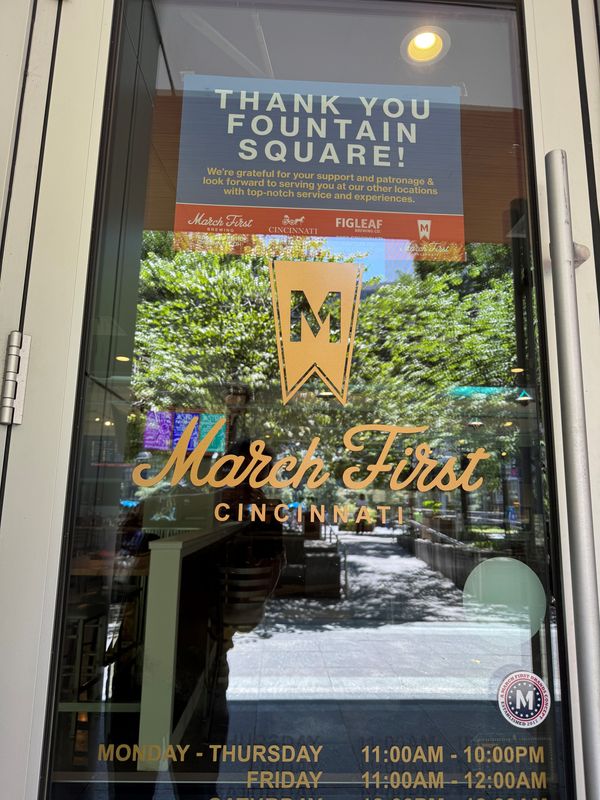 A sign posted on March First Brewing and Laveau restaurant on July 23.