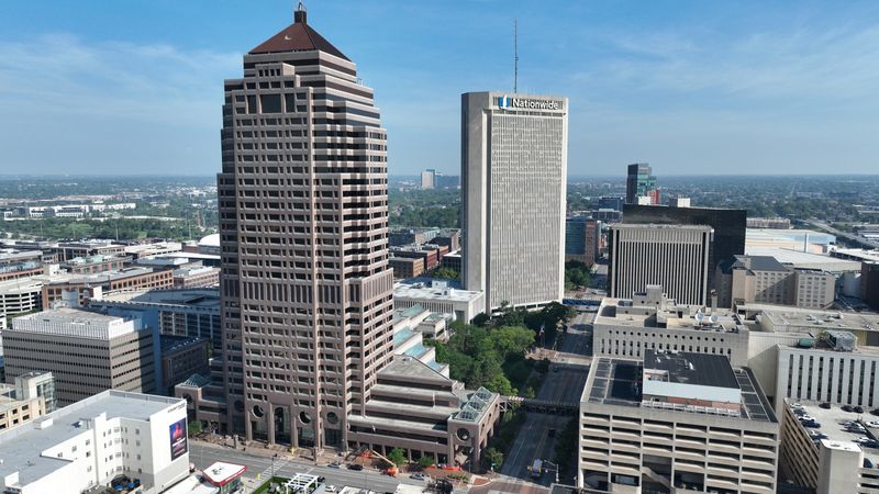 The downtown Columbus skyline features include The William Green Building (left) and the Nationwide Plaza building.