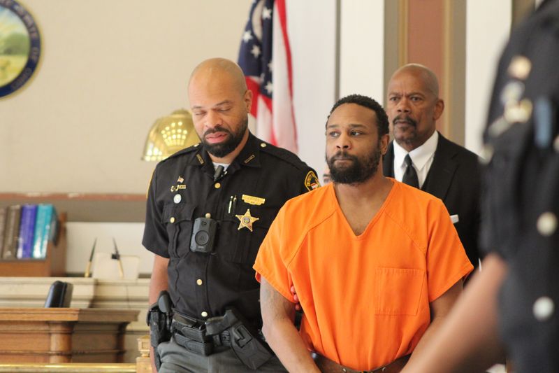 Rodney Hinton Jr., 38, appears in Hamilton County County Common Pleas Court for hearing on July 25. His attorneys are seeking to make him ineligible for the death penalty in the killing of Hamilton County Sheriff's Deputy Larry Henderson.