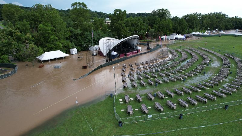 This overhead shot of the Wendel Concert Stage site at Ohio University Lancaster shows the devastation that caused the cancelation of the remaining Lancaster Festival events there for the rest of the week.