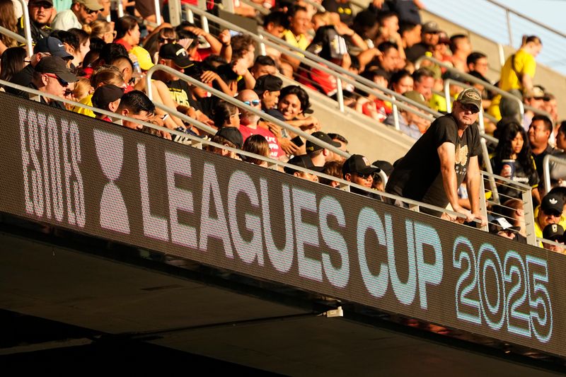 Columbus Crew fans watch during the Leagues Cup match against Toluca FC at Lower.com Field in Columbus on July 30, 2025. The crew lost 4-2 in penalty kicks after a 2-2 draw in regulation.