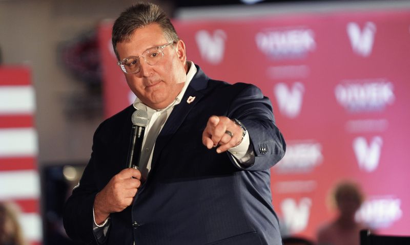 Alex Triantafilou, chairman of the Ohio Republican Party speaks at Jim & Jack's On the River in Riverside on Monday, August 4, 2025, for Republican gubernatorial candidate Vivek Ramaswamy's town hall on crime, held a week after a viral video of a downtown Cincinnati brawl.