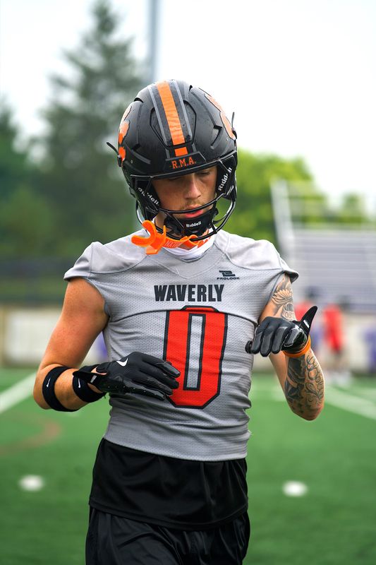 Drez Bolin-Hitchens participates in a recent practice for the Waverly High School varsity football team.