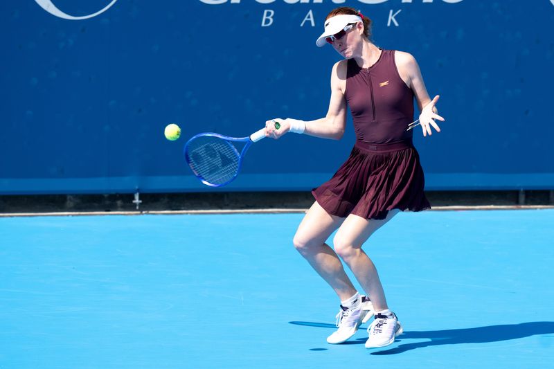 Maya Joint, of Australian, returns to Beatriz Haddad Maia, of Brazil, serves to during the Cincinnati Open at the Lindner Family Tennis Center in Mason, Ohio, on Aug. 9, 2025.