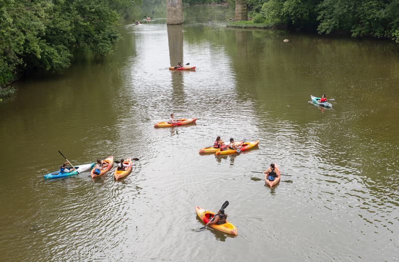 Kayakers paddle on Big Darby Creek.