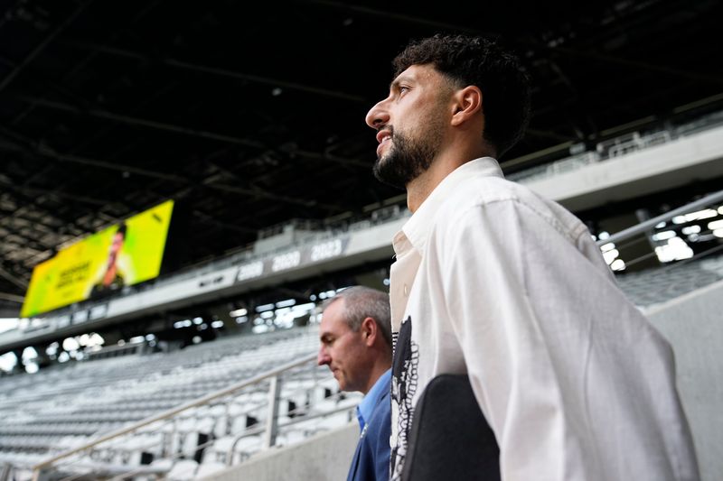 Crew forward Wessam Abou Ali walks to the Lower.com Field after being introduced to the media on Aug. 19.