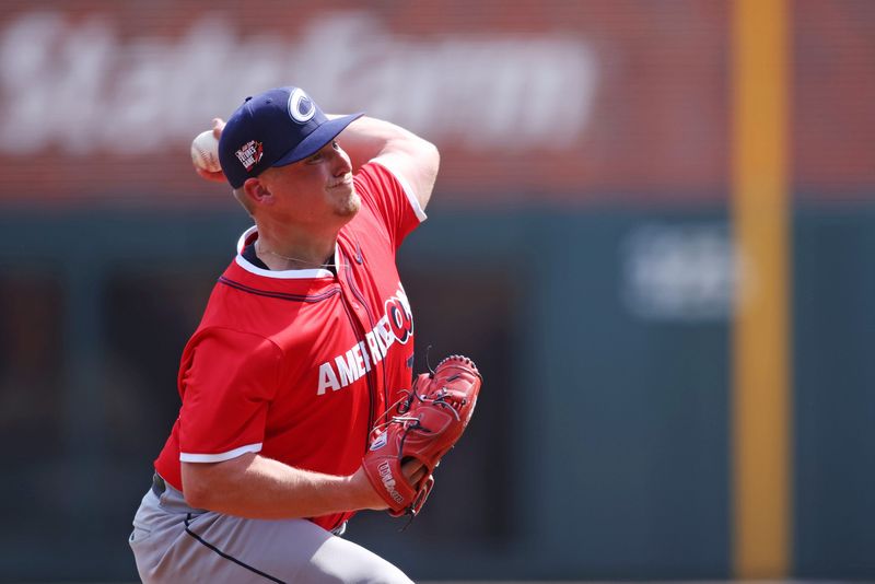 Jul 12, 2025; Atlanta, GA, USA; American League pitcher Parker Messick (26) of the Cleveland Guardians pitches during the second inning against National League at Truist Park. Mandatory Credit: Brett Davis-Imagn Images