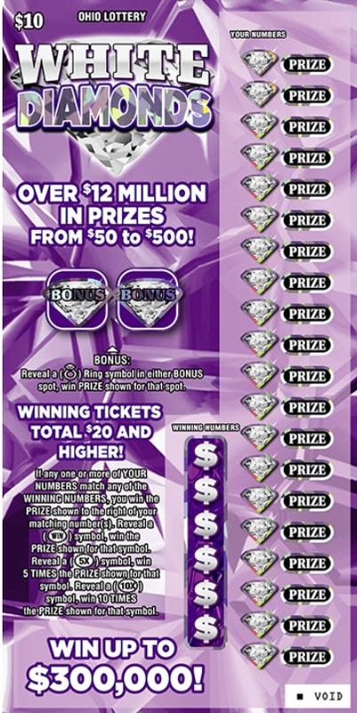 Ohio Lottery White Diamonds scratch off game.