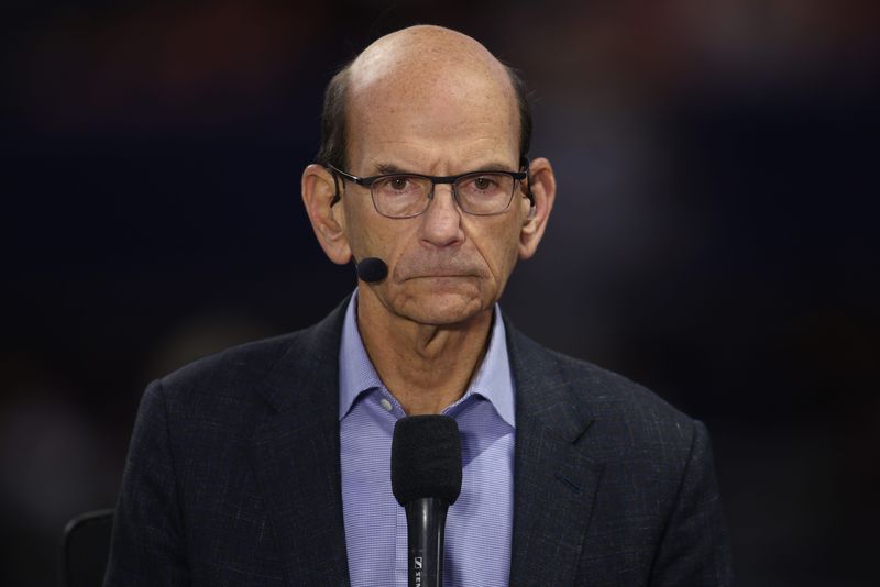 Dec 7, 2024; Atlanta, GA, USA; ESPN announcer Paul Finebaum before the 2024 SEC Championship game at Mercedes-Benz Stadium. Mandatory Credit: Brett Davis-Imagn Images