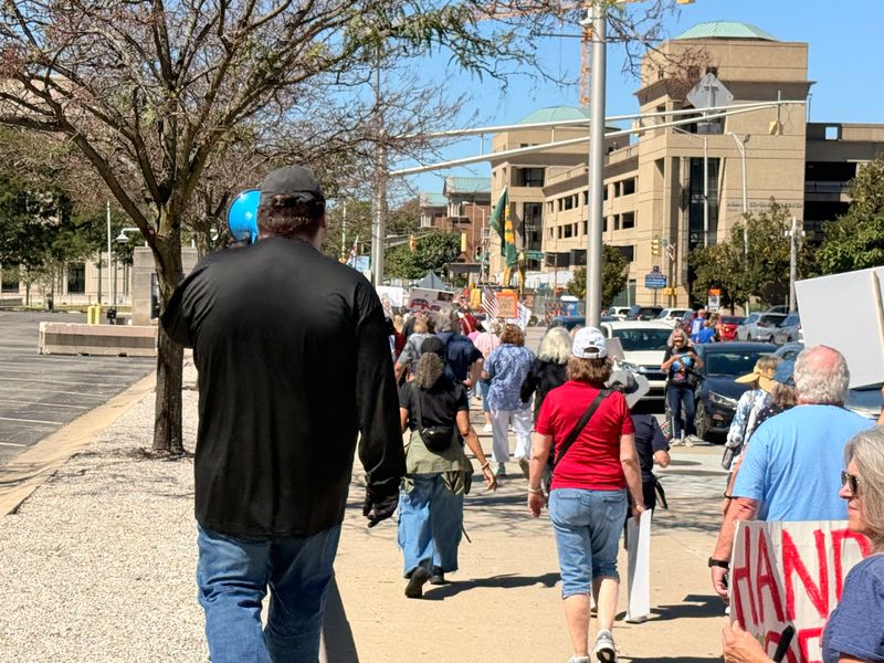 Around 1,000 people marched around the Indiana Statehouse downtown for the Labor Day protests against President Donald Trump and his administration on Sept. 1, 2025.