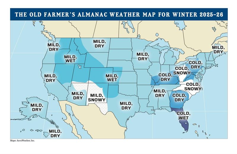 The Ohio Farmer's Almanac's weather map for the 2025-26 winter season.