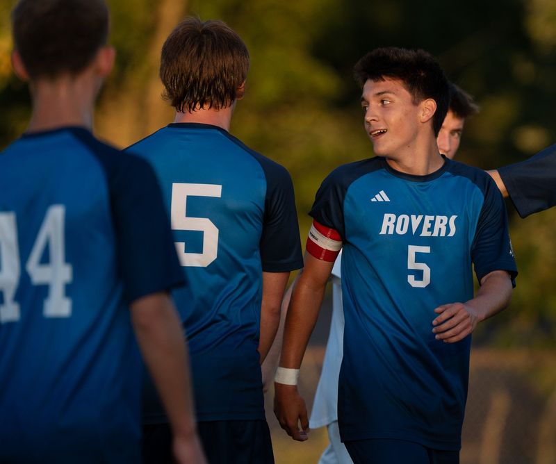 Rootstown’s Bryson Scarlett celebrates with teammates after scoring a goal in Rootstown on Sept. 2, 2025.