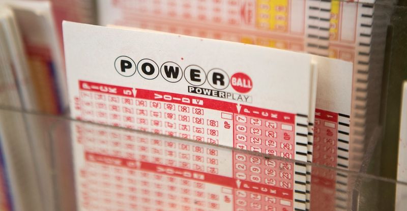 A Powerball ticket is pictured as the jackpot continues to rise.