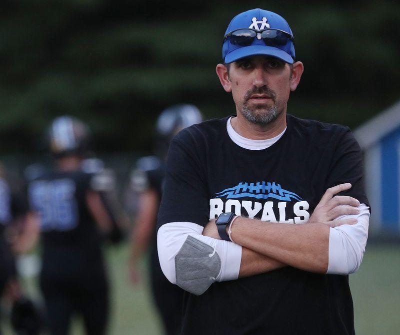 CVCA assistant football coach Paul Muklewicz walks the sideline during a home game against Woodridge on Sept 5, 2025.