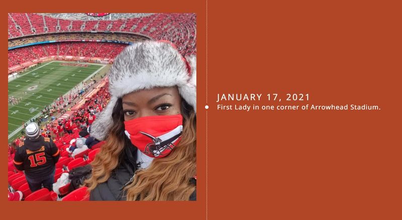 DeSiree 'FirstLady' Wheeler and Charles 'Brownspider' Bevel Jr. at Arrowhead Stadium on January 17, 2021