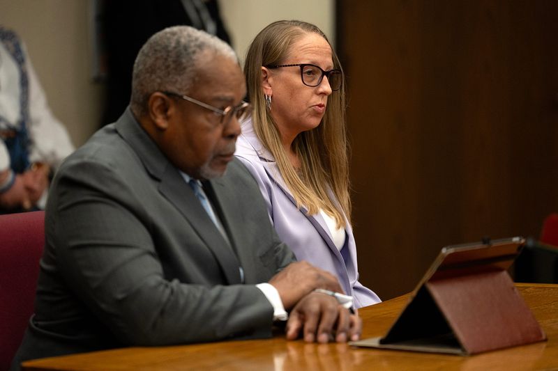Stephanie Ayers listens to testimony in the sentencing portion of her trial. Ayers who was found guilty for failure to control a dangerous animal was sentenced to 30 days in jail with 26 of those days suspended. She is on three years probation and cannot own any animals during that time.