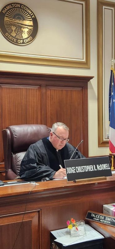Hamilton County Common Pleas Judge Christopher McDowell sits on the bench in his courtroom on Sept. 8, 2025.
