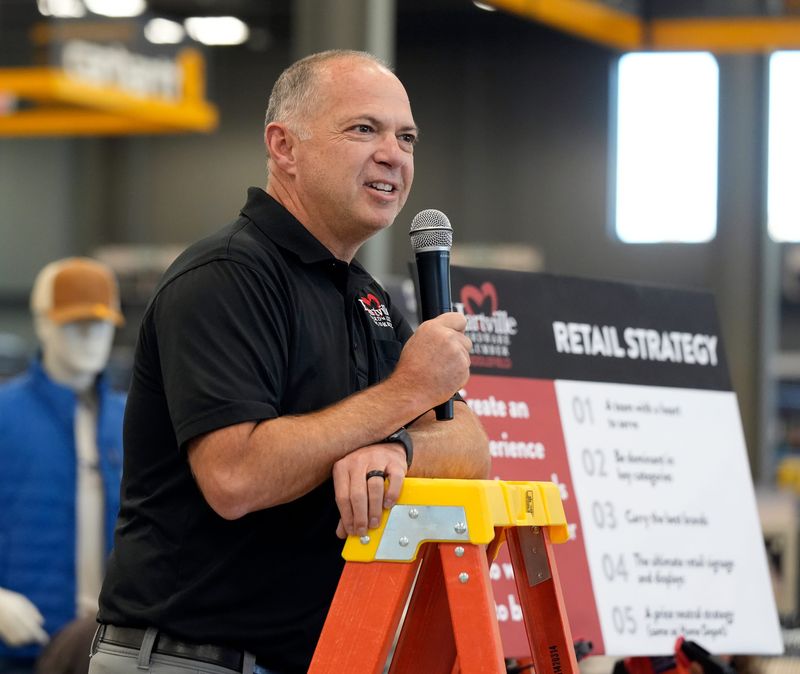Hartville Hardware & Lumber President Scott Sommers goes over his team’s retail strategy at the new location in Middlefield in Geauga County. The store opens Sept. 12.