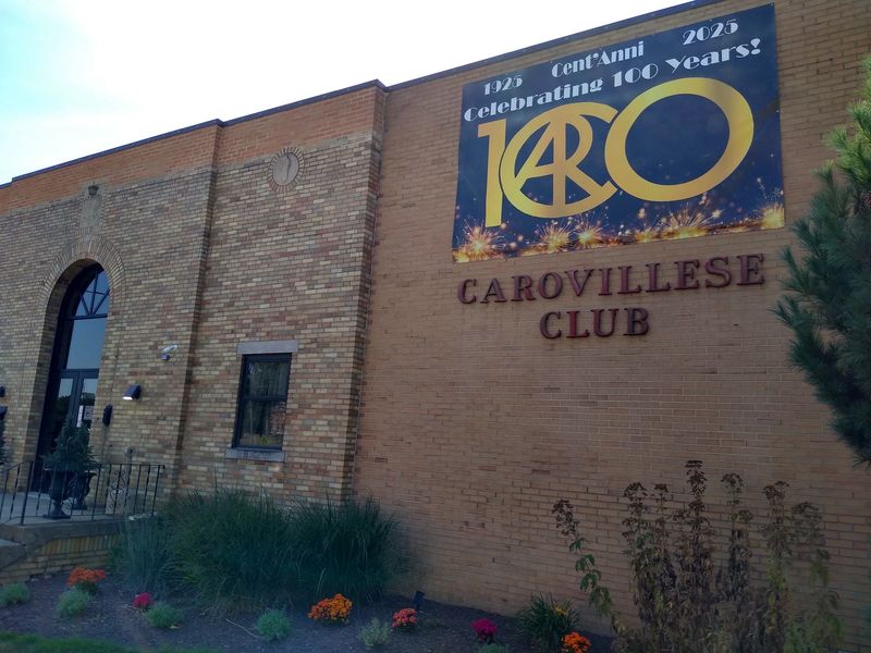 The Carovillese Club at 570 E. Cuyahoga Falls Ave. in Akron has a banner celebrating its 100th anniversary in 2025.