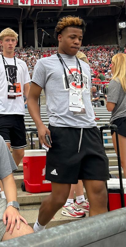 Dayton Northridge forward Keonte Smith, a recruit in the 2028 class, walks into Ohio Stadium ahead of 2027 recruit Kager Knueppel on Sept. 13, 2025. Both were on unofficial visits.