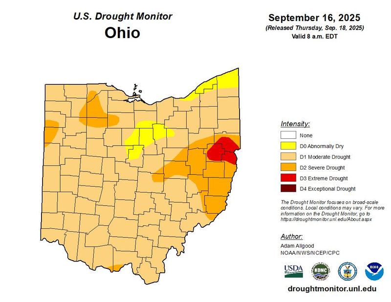 The U.S. Drought Monitor's map of Ohio released on Sept. 18.