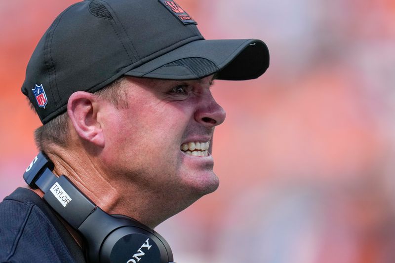 Cincinnati Bengals head coach Zac Taylor reacts after no foul is called on a play in the fourth quarter of the NFL Week 2 game between the Cincinnati Bengals and the Jacksonville Jaguars at Paycor Stadium in downtown Cincinnati on Sunday, Sept. 14, 2025. The Bengals came back from a halftime deficit to win 31-27.