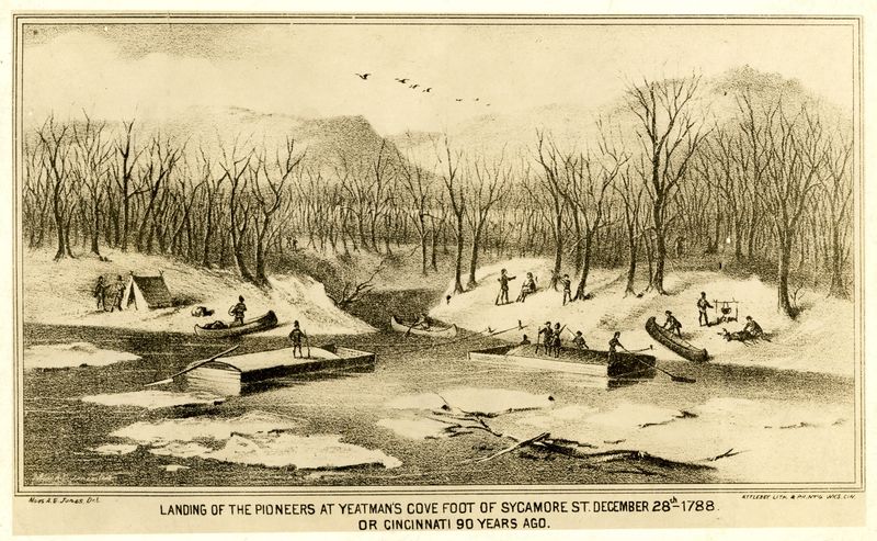 Pioneers land at Yeatman’s Cove on Dec. 28, 1788, to settle Losantiville, soon to be Cincinnati.