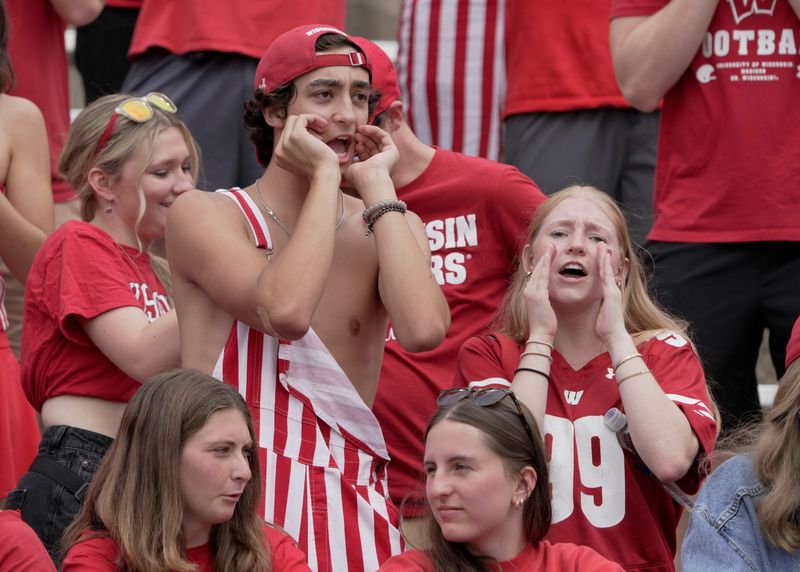 Spectators chant for the firing of Wisconsin head coach Luke Fickell during the fourth quarter of their game Saturday, September 20, 2025 at Camp Randall Stadium in Madison, Wisconsin. Maryland beat Wisconsin 27-10.